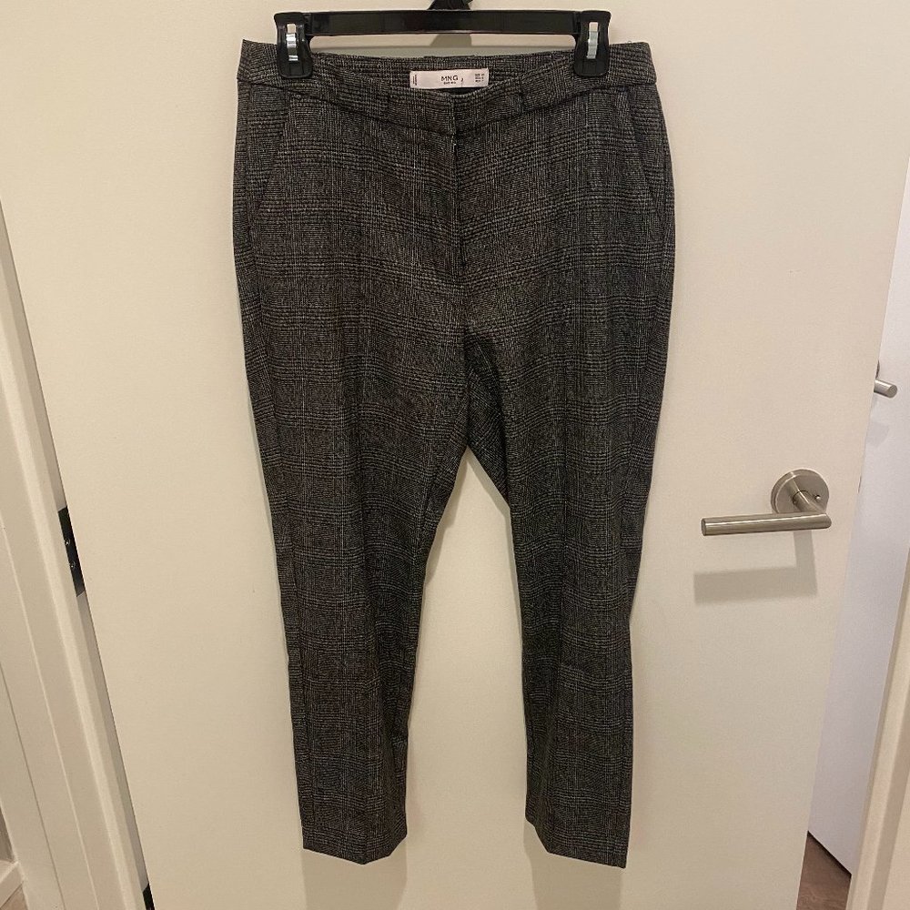 Mango Plaid Black and White Plaid Pants Size 8